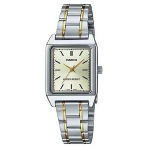 ساعة كاسيو كلاسيك نسائية ستانلس ستيل باللونين الذهبي والفضي ومينا ذهبي - Casio LTP-V007SG-9E