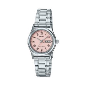 Casio LTP-V006D-4B - ساعة كاسيو نسائية بمينا وردي وسوار ستانلس ستيل
