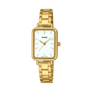 Casio LTP-V009G-7E - ساعة كاسيو نسائية مستطيلة لون ذهبي بمينا أبيض