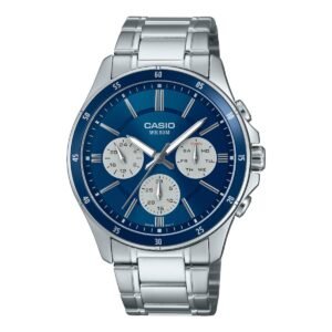 Casio MTP-1374D-2A3V - ساعة كاسيو رجالية متعددة العقارب مينا أزرق وسوار ستانلس ستيل