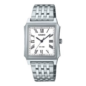 Casio MTP-B190D-7BV – ساعة كاسيو أنالوج للرجال بسوار ستانلس ستيل ومينا أبيض/فضي