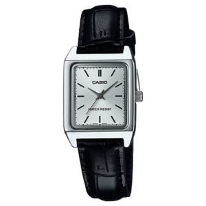 Casio LTP-V007L-7E1 – ساعة كاسيو أنالوج للنساء بسوار جلد أسود ومينا أبيض