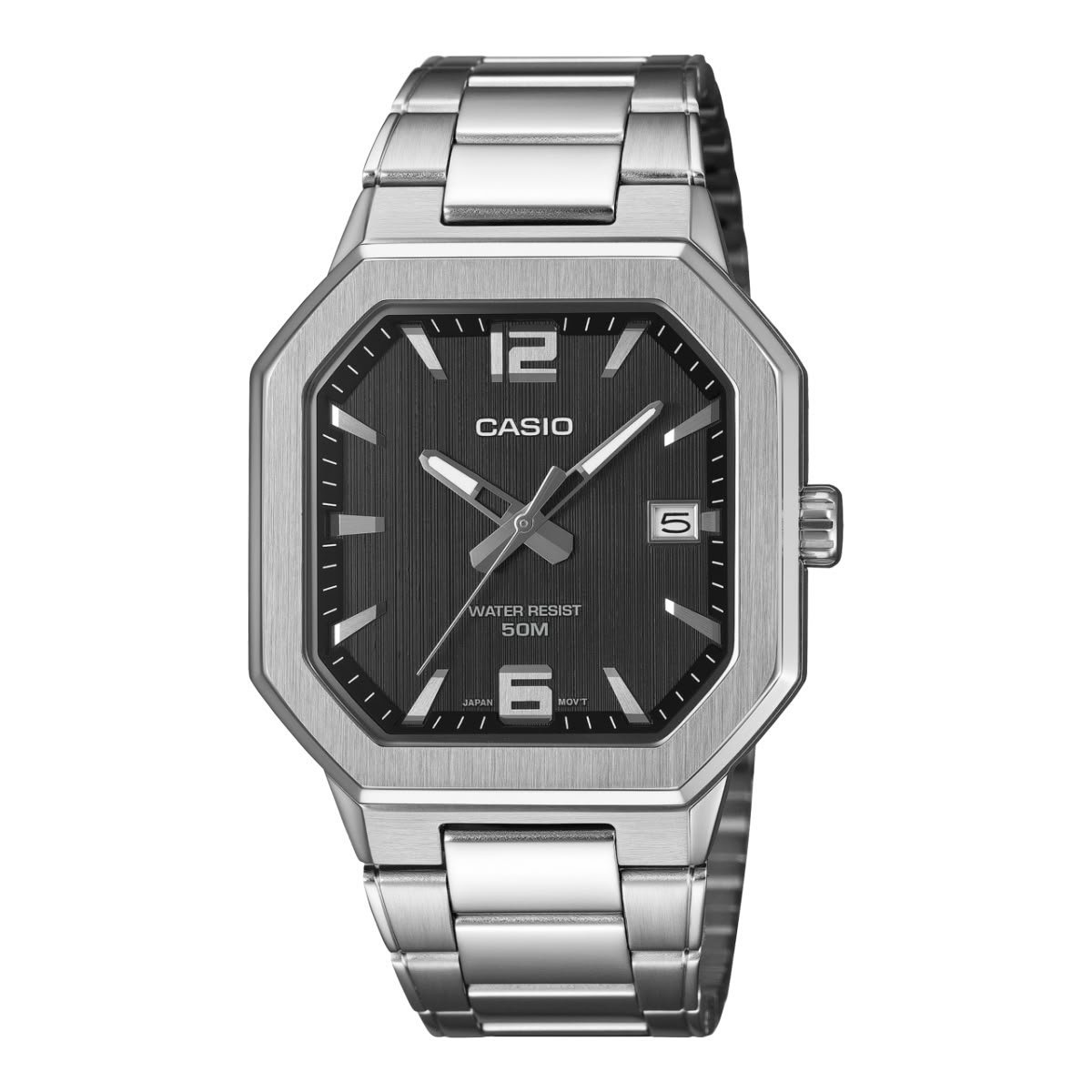 Casio MTP-B195D-1AV - ساعة كاسيو أنالوج للرجال بسوار ستانلس ستيل ومينا أسود