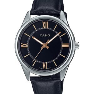 Casio MTP-V005L-1B5 - ساعة كاسيو أنالوج للرجال بسوار جلد أسود ومينا أسود