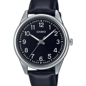 Casio MTP-V005L-1B4 - ساعة كاسيو أنالوج للرجال بسوار جلد أسود ومينا أسود