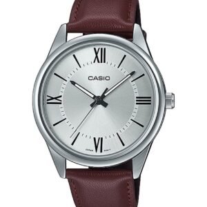 Casio MTP-V005L-7B5 - ساعة كاسيو أنالوج للرجال بسوار جلد بني ومينا فضي