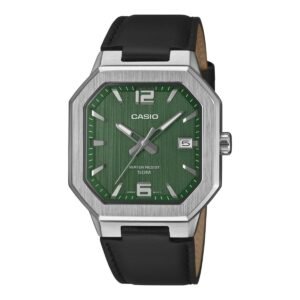 Casio MTP-B195L-3AV – ساعة كاسيو أنالوج للرجال بسوار جلد أسود ومينا أخضر