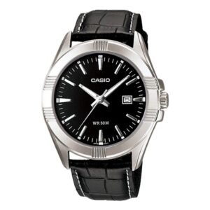 Casio MTP-1308L-1AVDF – ساعة كاسيو أنالوج للرجال بسوار جلد أسود ومينا أسود