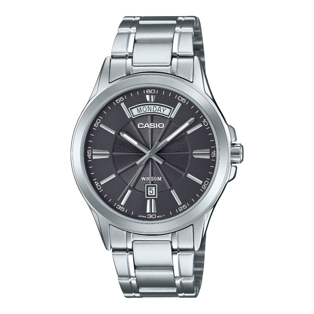 Casio MTP-1381D-8AV - ساعة كاسيو رجالية ستيل مينا رمادي