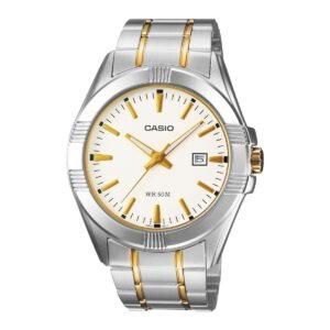 Casio MTP-1308SG-7AV - ساعة كاسيو رجالية ستيل فضي وذهبي مينا أبيض