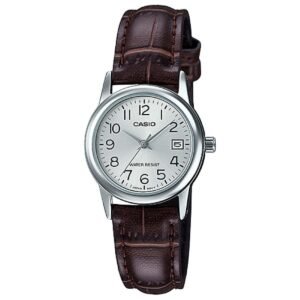 Casio LTP-V002L-7B2 - ساعة كاسيو نسائية جلد بني مينا أبيض