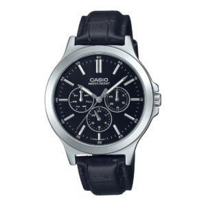 Casio MTP-V300L-1A - ساعة كاسيو رجالية متعددة الوظائف جلد أسود مينا أسود