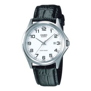 Casio MTP-1183E-7B - ساعة كاسيو رجالية جلد أسود مينا أبيض