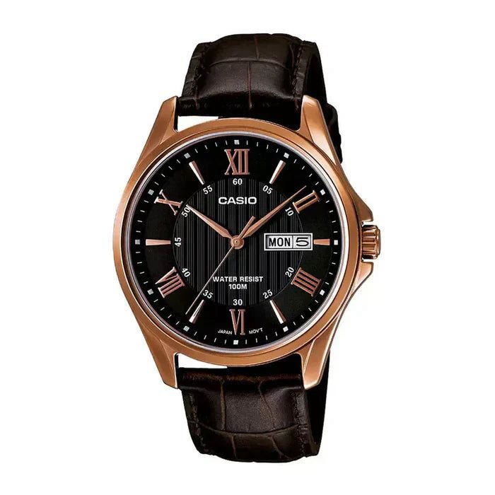Casio MTP-1384L-1AV - ساعة كاسيو رجالية كلاسيك جلد أسود مينا أسود