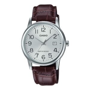 Casio MTP-V002L-7B2 - ساعة كاسيو رجالية كلاسيك جلد أسود مينا أبيض