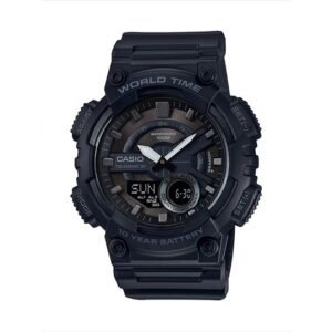 Casio AEQ-110W-1BV - ساعة كاسيو رياضية شاشة مزدوجة سيليكون أسود
