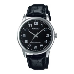 Casio MTP-V001L-1B - ساعة كاسيو رجالية كلاسيك جلد أسود مينا أسود