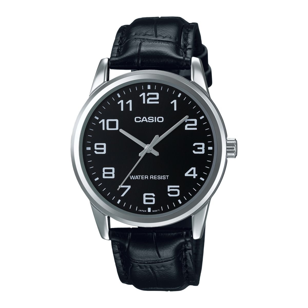 Casio MTP-V001L-1B - ساعة كاسيو رجالية كلاسيك جلد أسود مينا أسود