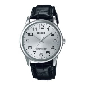 Casio MTP-V001L-7B - ساعة كاسيو رجالية كلاسيك جلد أسود مينا أبيض/فضي