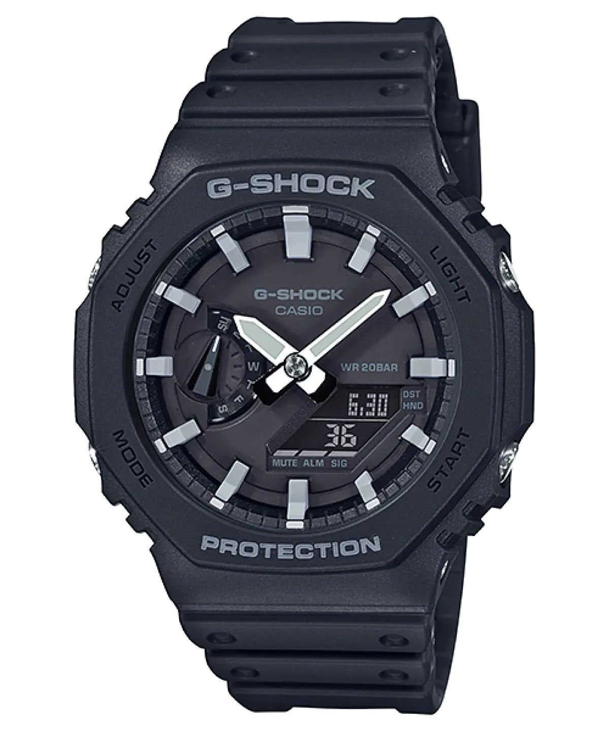 CASIO GA-2100-1ADR - ساعة كاسيو رجالية جي شوك كاسيوك أسود ومينا أبيض