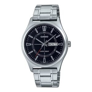 CASIO MTP-V006D-1C - ساعة رجالية ستانلس ستيل مينا أسود مع يوم وتاريخ