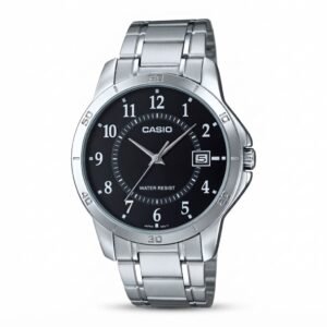 CASIO MTP-V004D-1B - ساعة رجالية ستانلس ستيل مينا أسود مع تاريخ