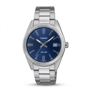 CASIO MTP-1302PD-2A1V - ساعة رجالية ستانلس ستيل مينا أزرق مع تاريخ