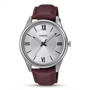 CASIO MTP-V005L-7B5 - ساعة رجالية حزام جلد مينا أبيض مع أرقام عربية/لاتينية