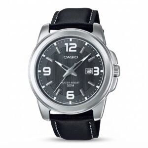 CASIO MTP-1314L-8VA - ساعة رجالية حزام جلد مينا رمادي مع تاريخ