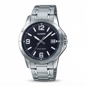CASIO MTP-V004D-1B2 - ساعة رجالية ستانلس ستيل مينا أسود مع تاريخ