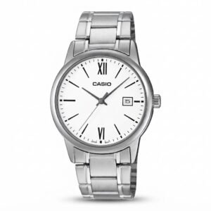 CASIO MTP-V002D-7B3 - ساعة رجالية ستانلس ستيل مينا أبيض مع تاريخ