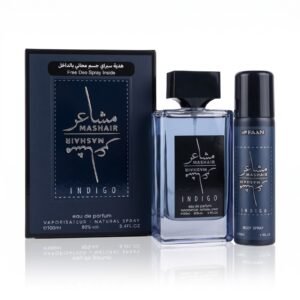 طقم عطر مشاعر إنديغو من فان 100 مل مع بخاخ للجسم - FAAN Mashair Indigo Set
