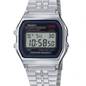Casio A159W-N1 - ساعة كاسيو رقمية كلاسيكية للجنسين بسوار فضي من الستانلس ستيل