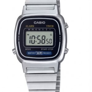 Casio LA670WA-1 - ساعة كاسيو رقمية كلاسيكية ناعمة للنساء بسوار فضي من الستانلس ستيل