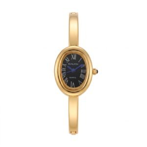 Sunlifex SFX-Gold-Black - ساعة صن لايفكس نسائية أنيقة بتصميم سوار ذهبي ومينا بيضاوي أسود