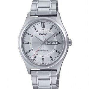 Casio MTP-V006D-7C - ساعة كاسيو كلاسيكية للرجال بسوار فضي ومينا أبيض بأرقام رومانية