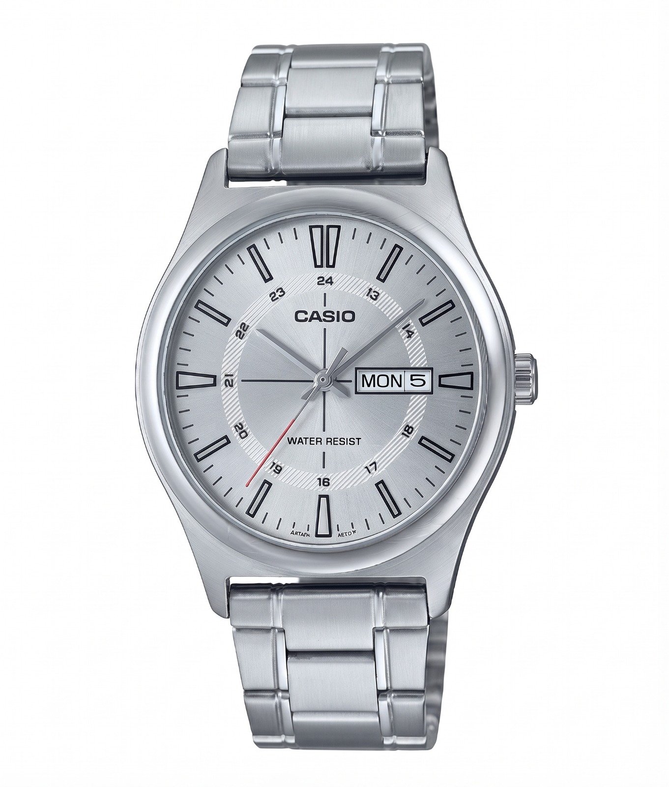 Casio MTP-V006D-7C - ساعة كاسيو كلاسيكية للرجال بسوار فضي ومينا أبيض بأرقام رومانية