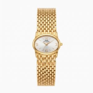 Day & Night DN-Oval-Gold - ساعة داي آند نايت نسائية كلاسيكية بتصميم بيضاوي أفقي وسوار ذهبي عريض