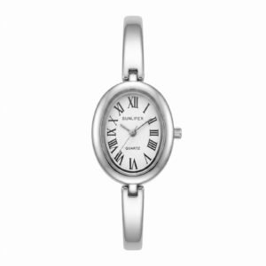 Sunlifex SFX-Bangle-Gold (Limited Edition) - ساعة صن لايفكس نسائية (إصدار محدود) بتصميم سوار ذهبي ومينا بيضاوي أبيض