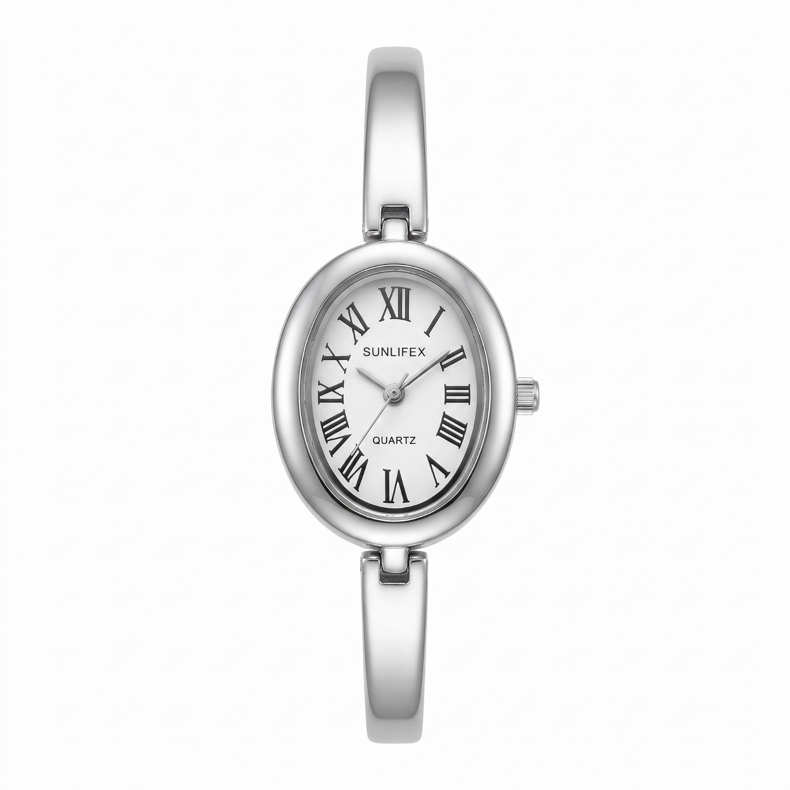 Sunlifex SFX-Bangle-Gold (Limited Edition) - ساعة صن لايفكس نسائية (إصدار محدود) بتصميم سوار ذهبي ومينا بيضاوي أبيض