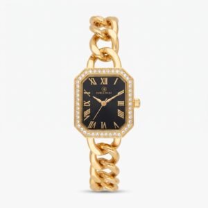 Pablo Raez PR-Chain-Gold-Black - ساعة بابلو رايز نسائية فاخرة باللون الذهبي ومينا أسود مرصعة بالكريستال