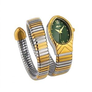 MissFox MF-Snake-TwoTone-Green (Limited Edition) - ساعة ميس فوكس نسائية فاخرة بتصميم ثعبان بلونين ومينا أخضر زمردي