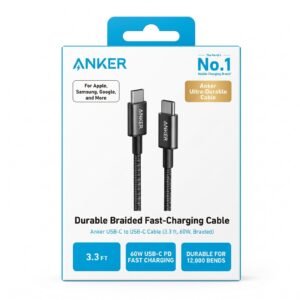 Anker Durable Braided Fast-Charging Cable (3.3 ft, 60W) - كيبل شحن سريع فائق المتانة من أنكر من نوع C إلى نوع C