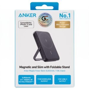 Anker MagGo Power Bank (5,000mAh, 7.5W, Stand) - باور بانك أنكر ماج جو المغناطيسي الرفيع مع حامل قابل للطي
