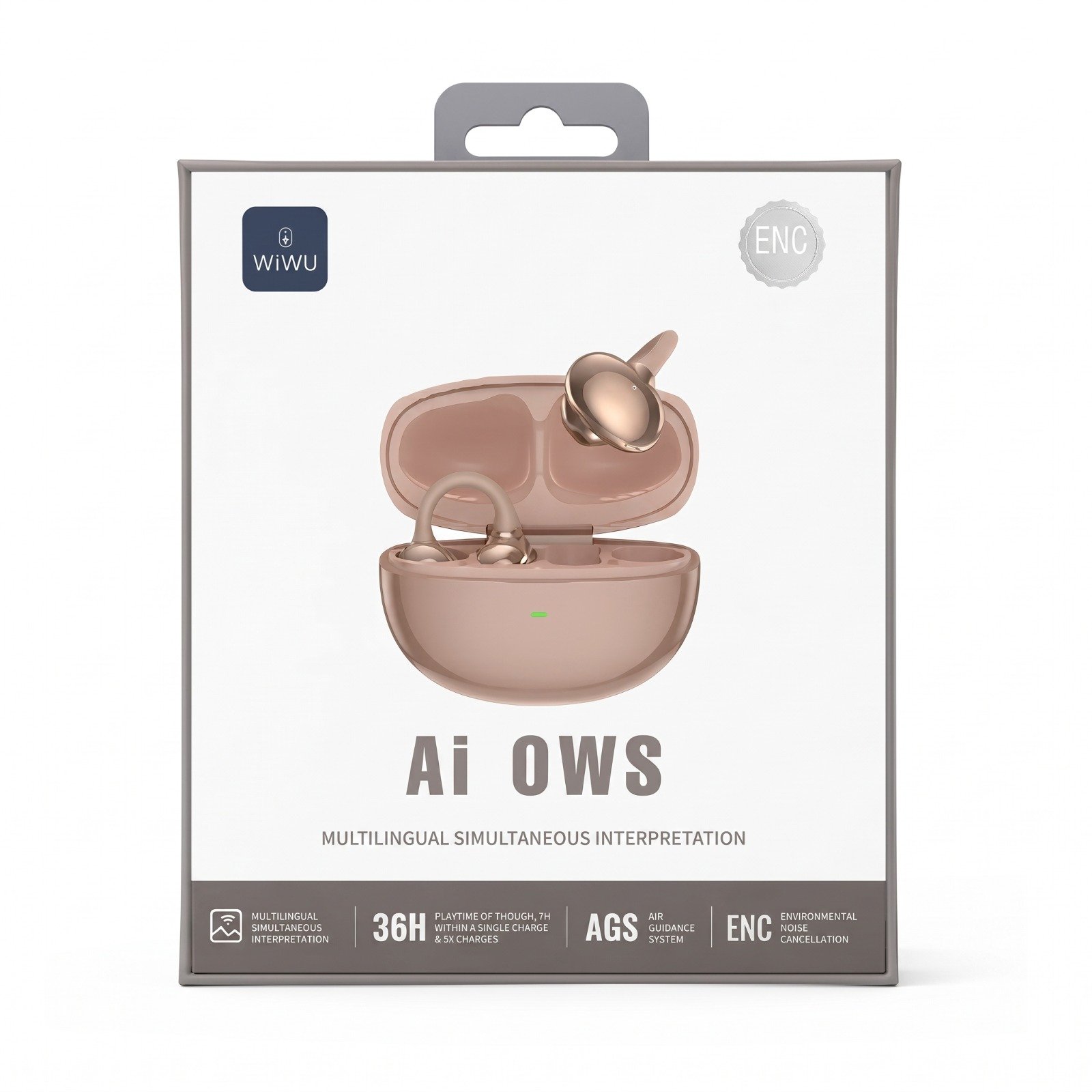 WiWU Ai OWS Multilingual Simultaneous Interpretation Wireless Earbuds - سماعات الأذن الذكية المفتوحة Ai OWS للترجمة الفورية متعددة اللغات من وي وو